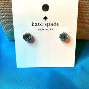 Kate Spade Aqua Silver Pave Halo Earrings New!